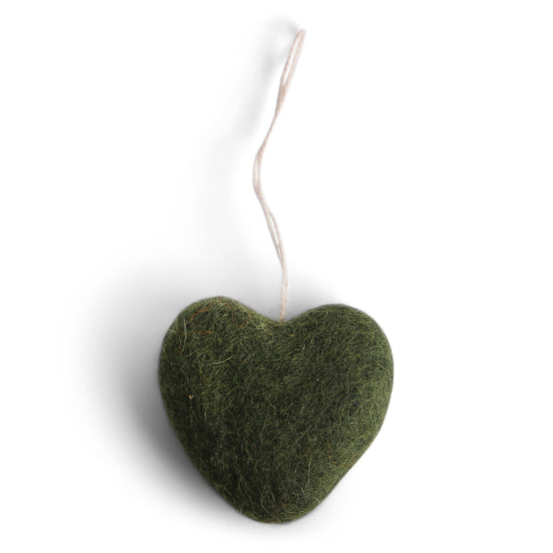 Felt Christmas Tree Decoration - Hearts (Green) - Set of 3