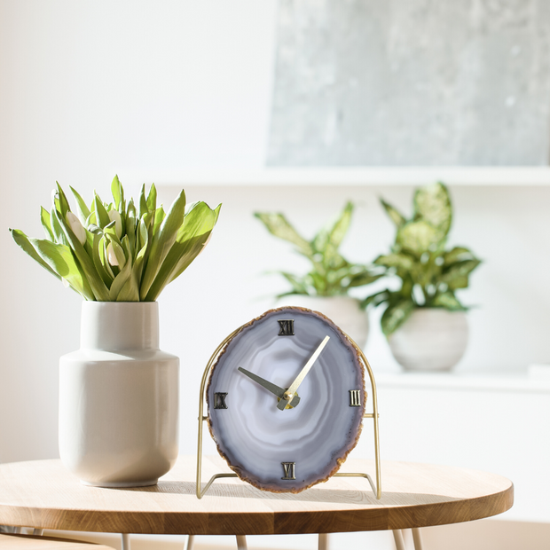 Gray Agate Desk Clock – Handcrafted Artisan Timepiece