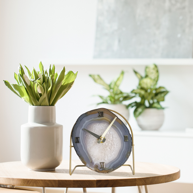 Gray Agate Desk Clock – Handcrafted Artisan Timepiece