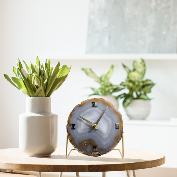 Gray Agate Desk Clock – Handcrafted Artisan Timepiece