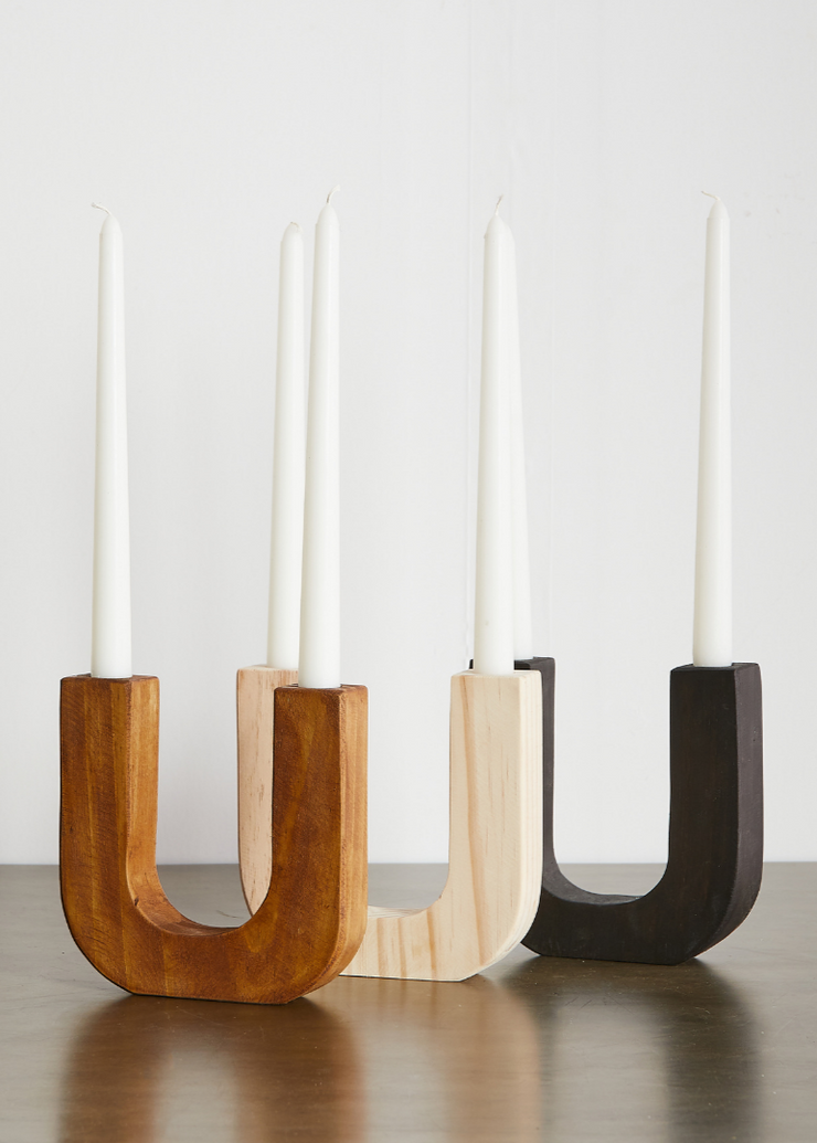 U-Shaped Wooden Double Taper Candlestick Holder