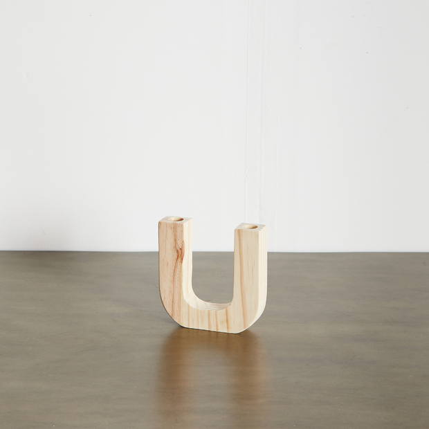 U-Shaped Wooden Double Taper Candlestick Holder