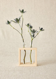 Wood Frame Flower Vase with Glass Tubes