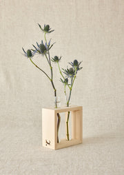 Wood Frame Flower Vase with Glass Tubes