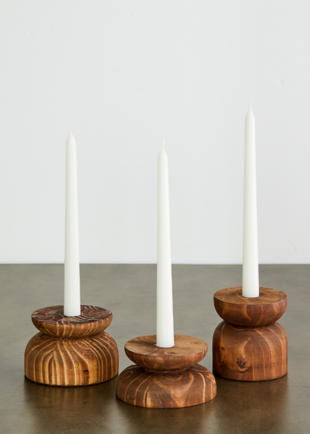 Organic Wood Taper Candlestick Holder