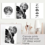 Modern Black White Moon Phases Wall Art Set of 3