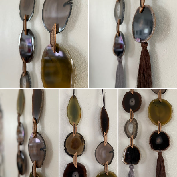 Fall Boho Set No. 2 – Moody Agate Wall Hanging Pair with Gray & Brown Tassels