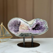 Rare Find Crystal Formations, Amethyst Geode with colorful microcrystals, calcite and quartz, piece with Stand for collectors