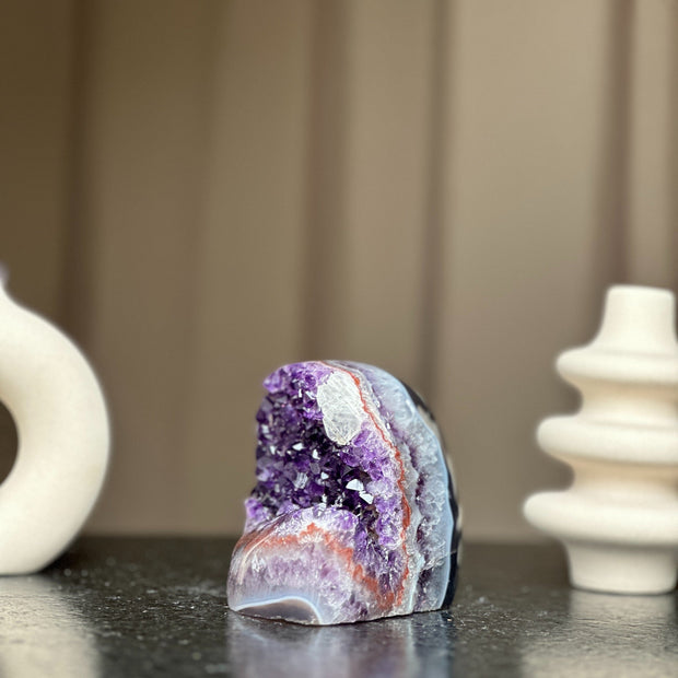 Unique Amethyst Cluster with Agate and Jasper formations, February birthstone, Meditation crystals, Amethyst Geode
