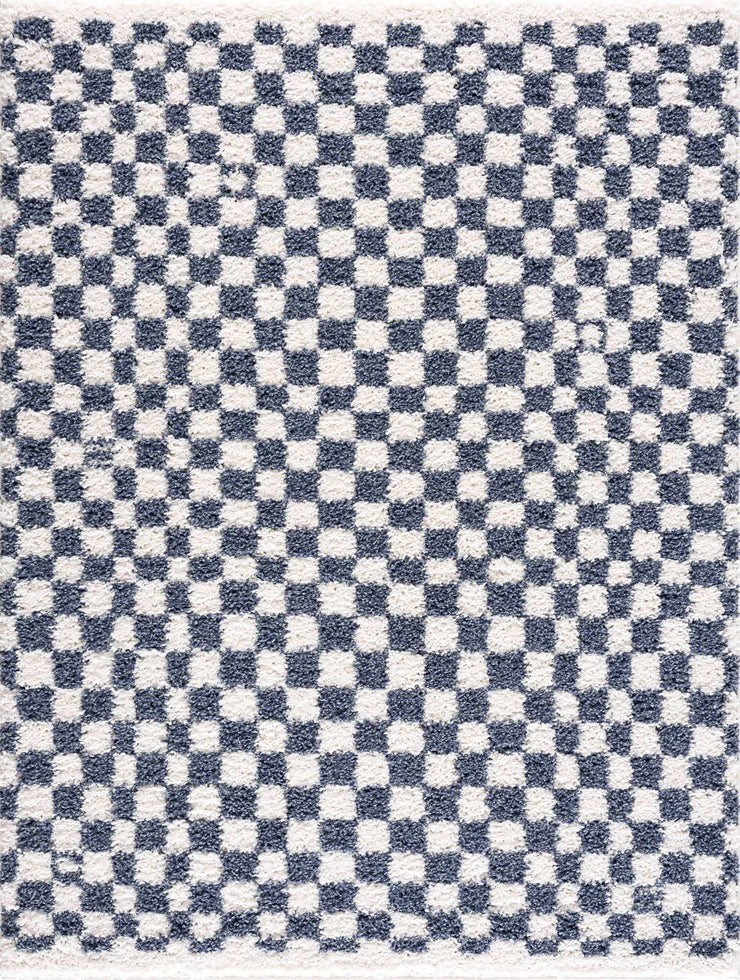 Kieu Blue & White Checkered Area Rug