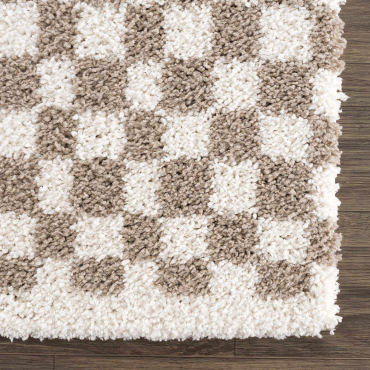 Kieu Taupe Checkered Shag Rug