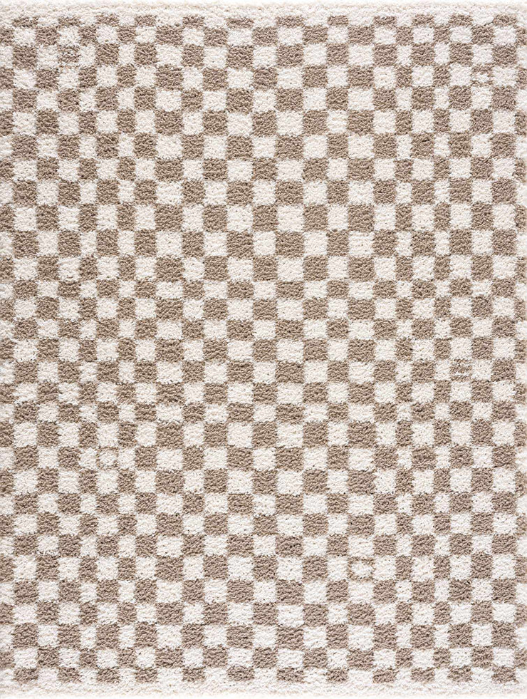 Kieu Taupe Checkered Shag Rug