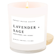 Lavender and Sage Soy Candle - White Jar - 11 oz
