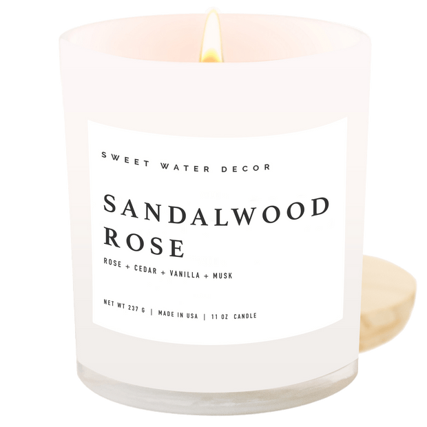 Sandalwood Rose Soy Candle - White Jar - 11 oz