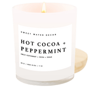 Hot Cocoa and Peppermint Soy Candle - White Jar - 11 oz