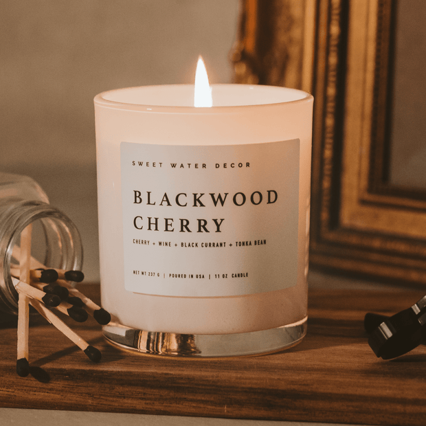 Blackwood Cherry Soy Candle - White Jar - 11 oz