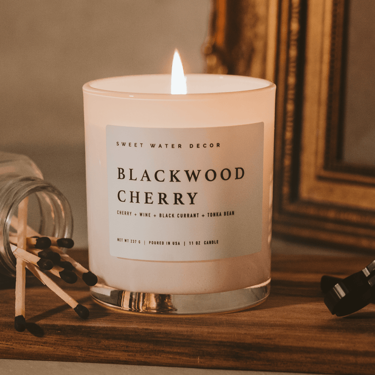 Blackwood Cherry Soy Candle - White Jar - 11 oz