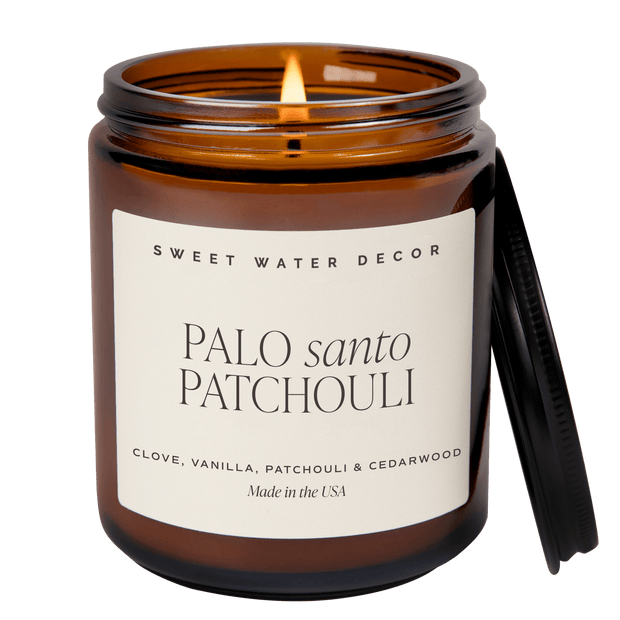 Palo Santo Patchouli Soy Candle - Amber Jar - 9 oz