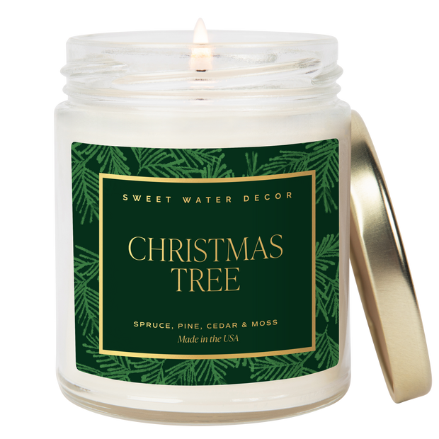 Christmas Tree Soy Candle - Patterned Clear Jar - 9 oz