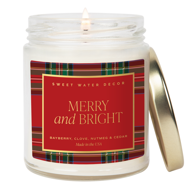 Merry and Bright Soy Candle - Patterned Clear Jar - 9 oz