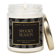 Spooky Season Soy Candle - Patterned 9 oz - Clear Jar (Cozy Season)
