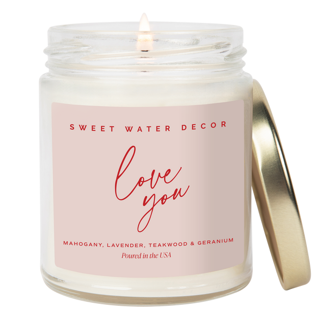 Love You Soy Patterned Candle - Clear Jar - 9 oz