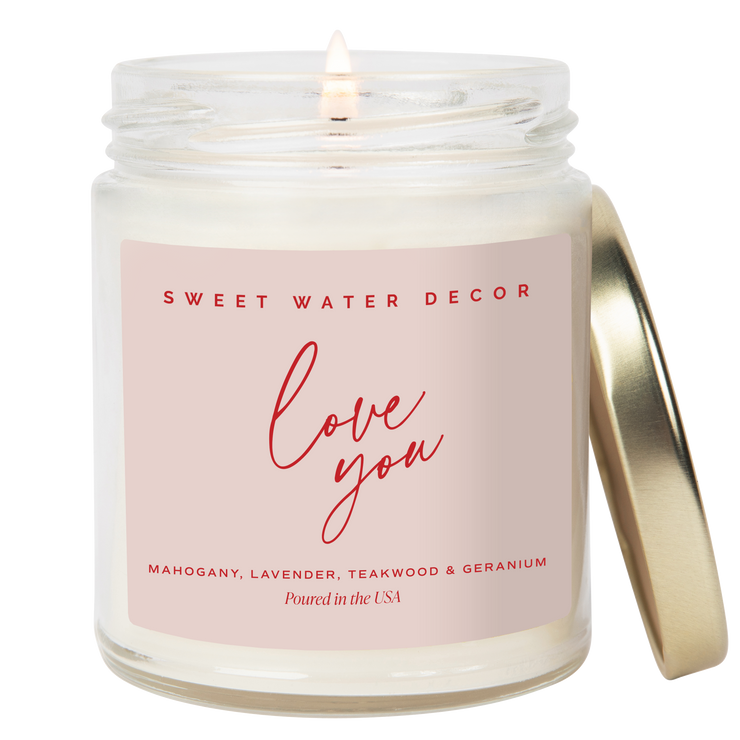Love You Soy Patterned Candle - Clear Jar - 9 oz