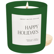 Happy Holidays Soy Candle - Green Matte Jar - 15 oz (Christmas)
