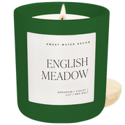 English Meadow Soy Candle - Green Matte Jar - 15 oz (Wildflowers and Salt)