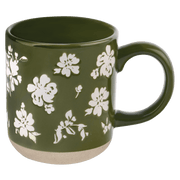 Green Floral 14oz. Stoneware Coffee Mug