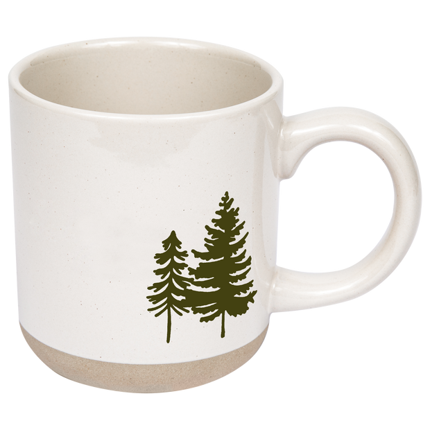 Green Trees 14oz. Cream Stoneware Coffee Mug