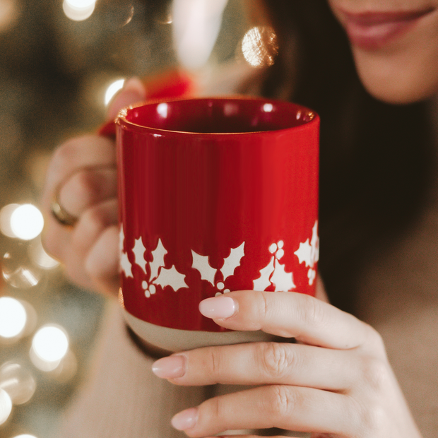 Holly 14oz. Red Stoneware Coffee Mug