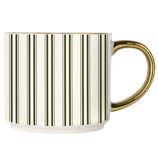 Green Stripe 14oz. Gold Handle Coffee Mug