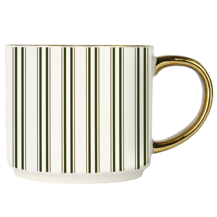 Green Stripe 14oz. Gold Handle Coffee Mug