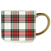 White Plaid 14oz. Gold Handle Coffee Mug