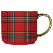 Red Plaid 14oz. Gold Handle Coffee Mug