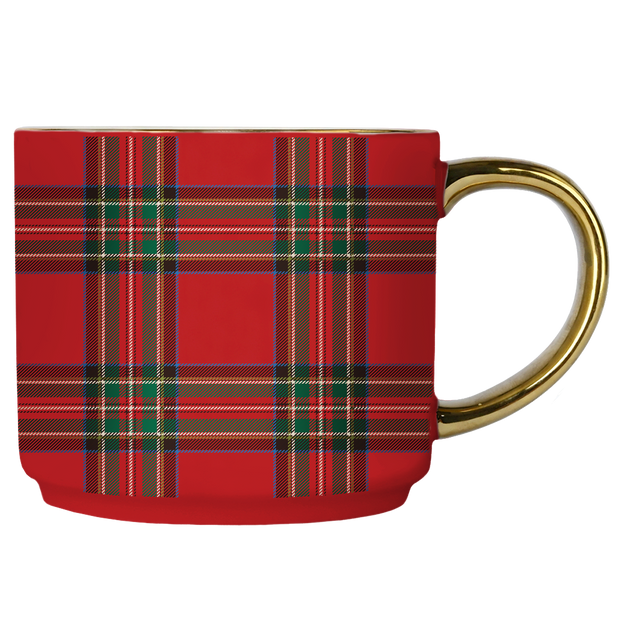 Red Plaid 14oz. Gold Handle Coffee Mug
