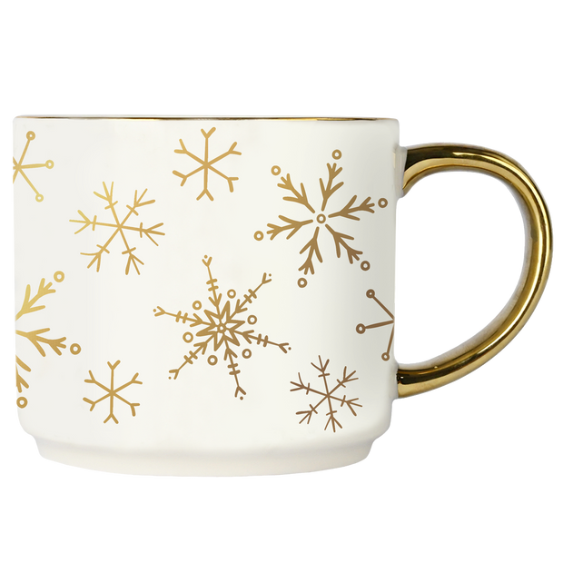Gold Snowflakes 14oz. Gold Handle Coffee Mug