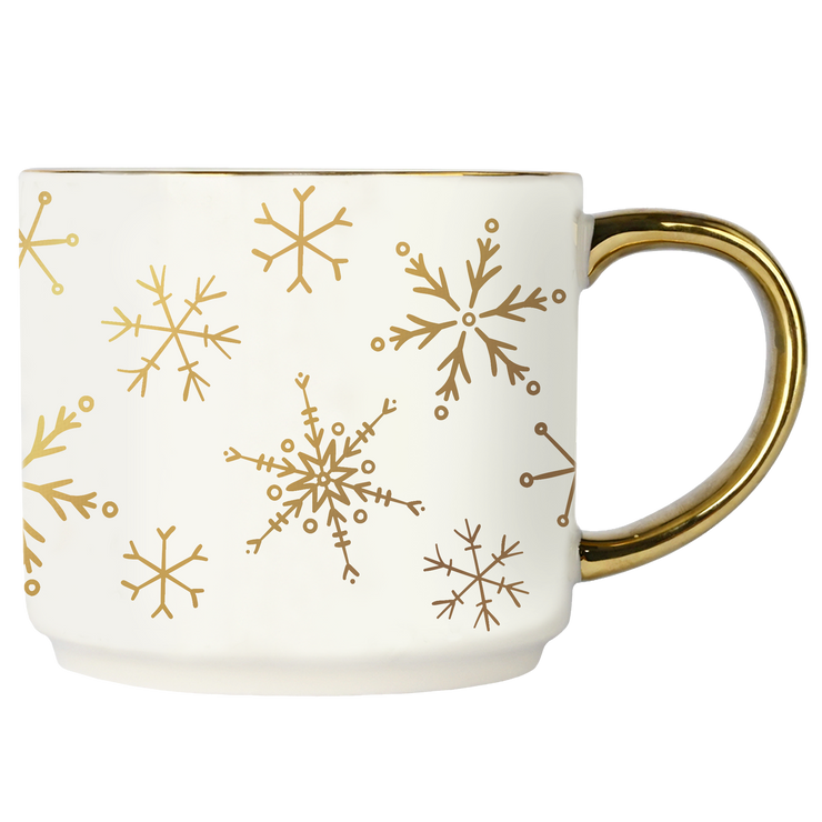 Gold Snowflakes 14oz. Gold Handle Coffee Mug