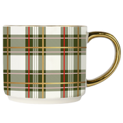 Green Plaid 14oz. Gold Handle Coffee Mug