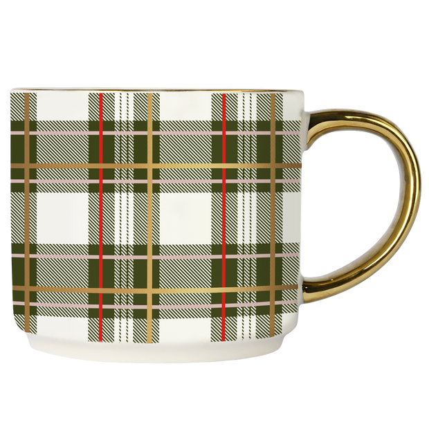 Green Plaid 14oz. Gold Handle Coffee Mug