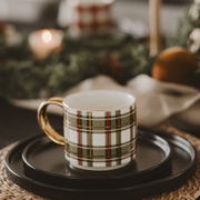 Green Plaid 14oz. Gold Handle Coffee Mug