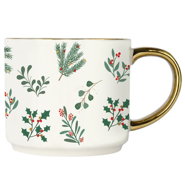 Holiday Greenery 14oz. Gold Handle Coffee Mug