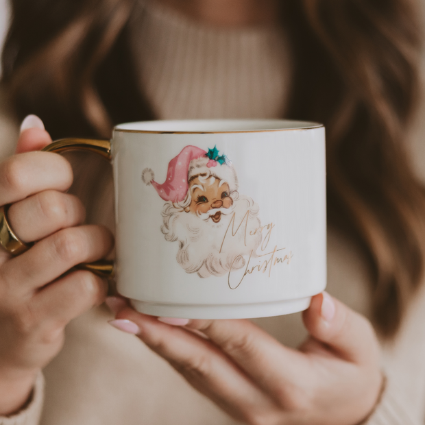 Vintage Santa 14oz. Gold Handle Coffee Mug