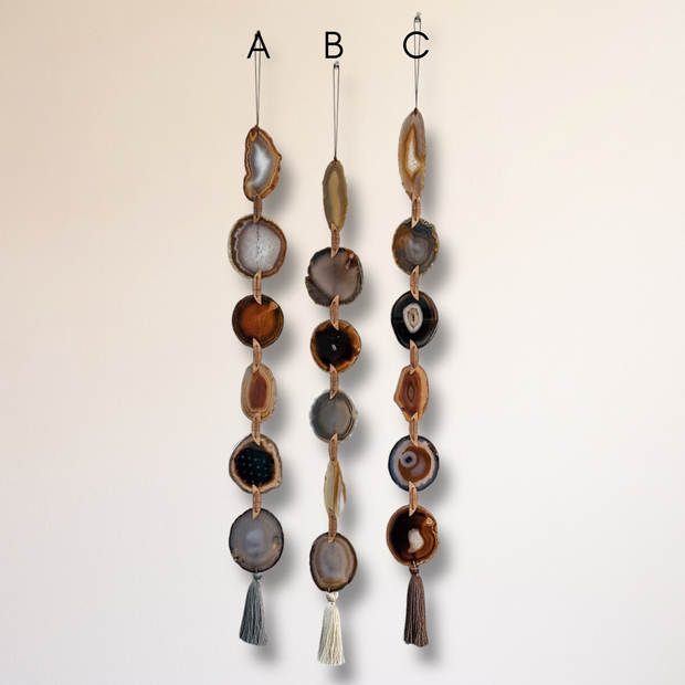 Natural, Gray & Cream Agate Garland – Moody Umber Boho Wall Hanging (Batch No. 3)