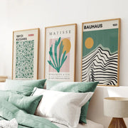 Sage Green Set of 3 Prints. Bauhaus, Kusama, Matisse Style