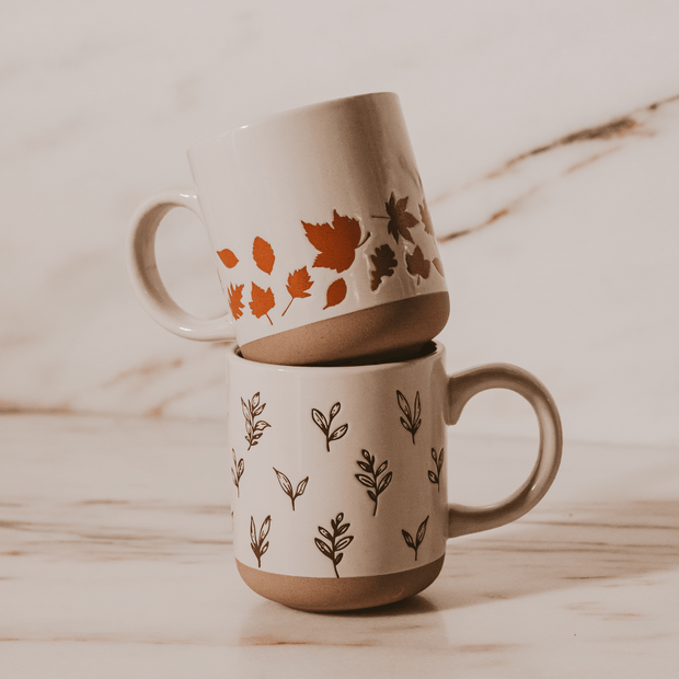 Orange Leaves 14oz. Cream Stoneware Coffee Mug