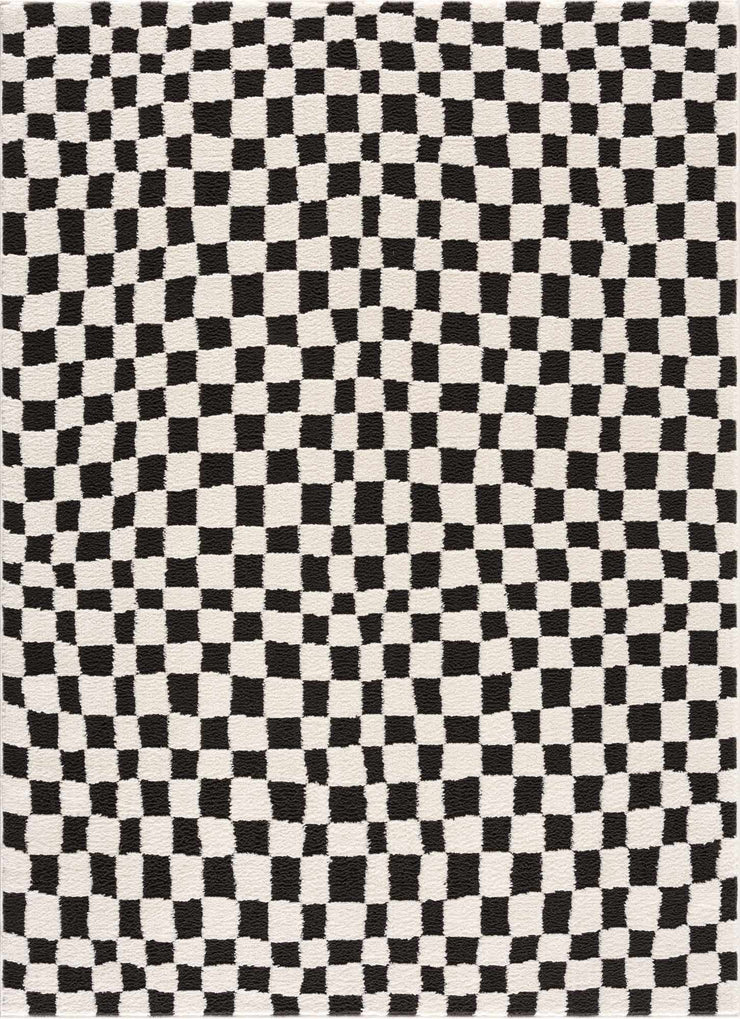 Lajos Black & White Checkered Plush Rug