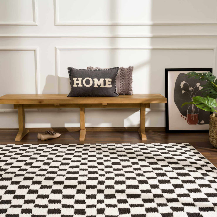 Lajos Black & White Checkered Plush Rug
