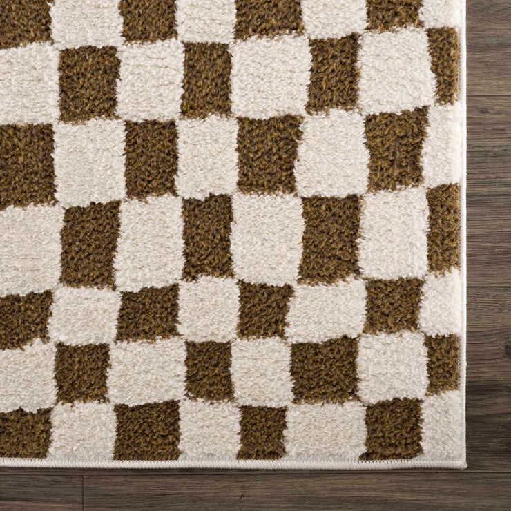 Lajos Brown Checkered Shag Rug